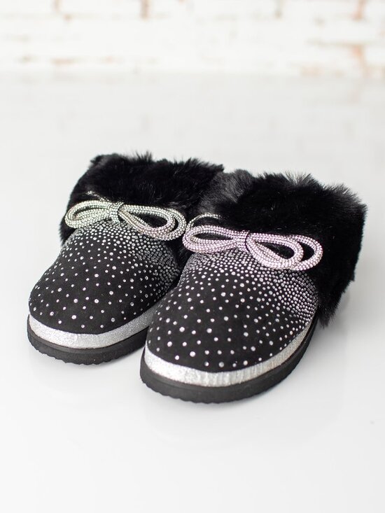 Gianni Bini Shoes - Gianni Bini Women's Slippers Size 11M Black Silver Rhinestone Bow Faux Fur NEW